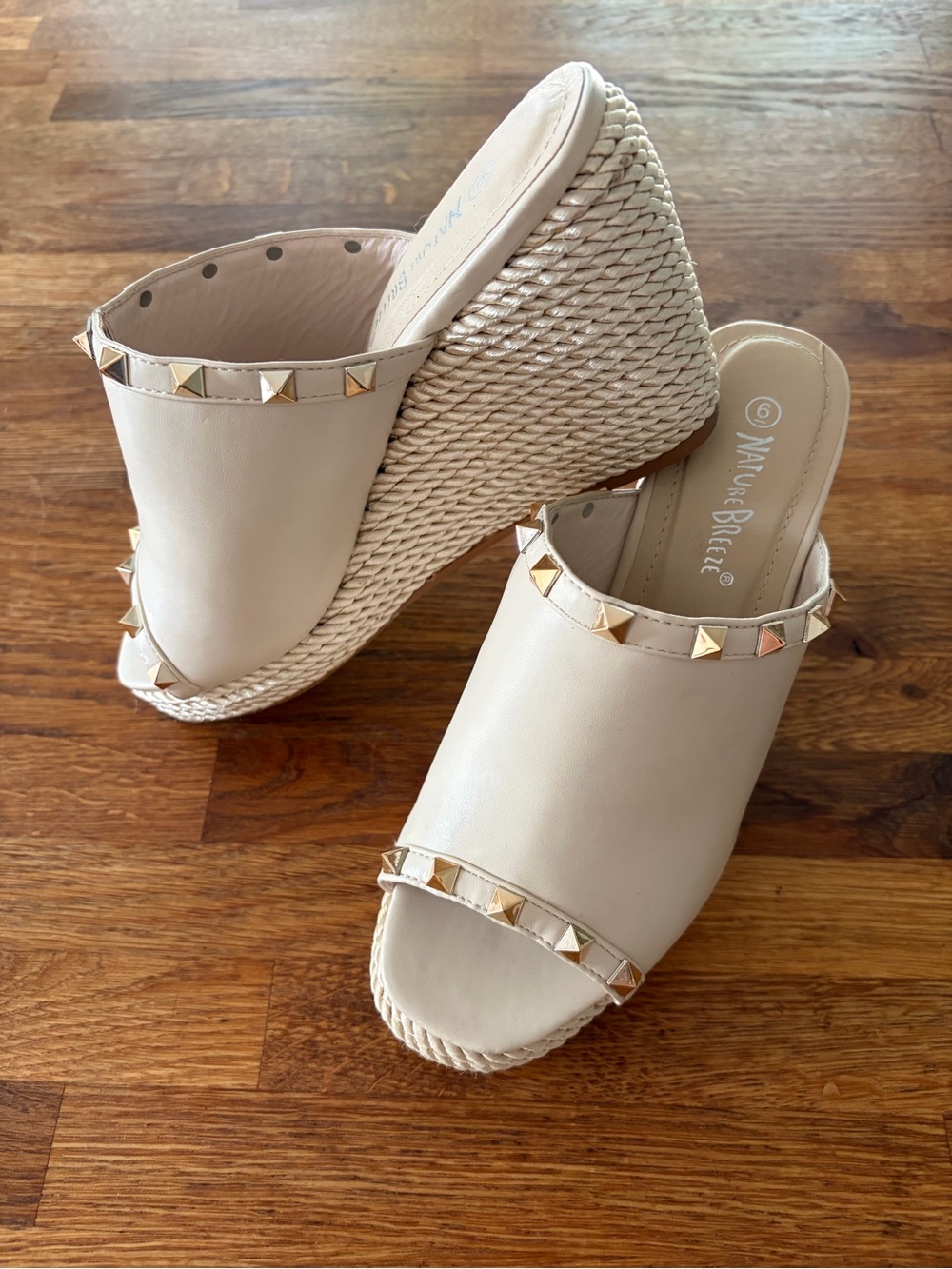 Studded Wedge Slide Sandals - Neutral Beige